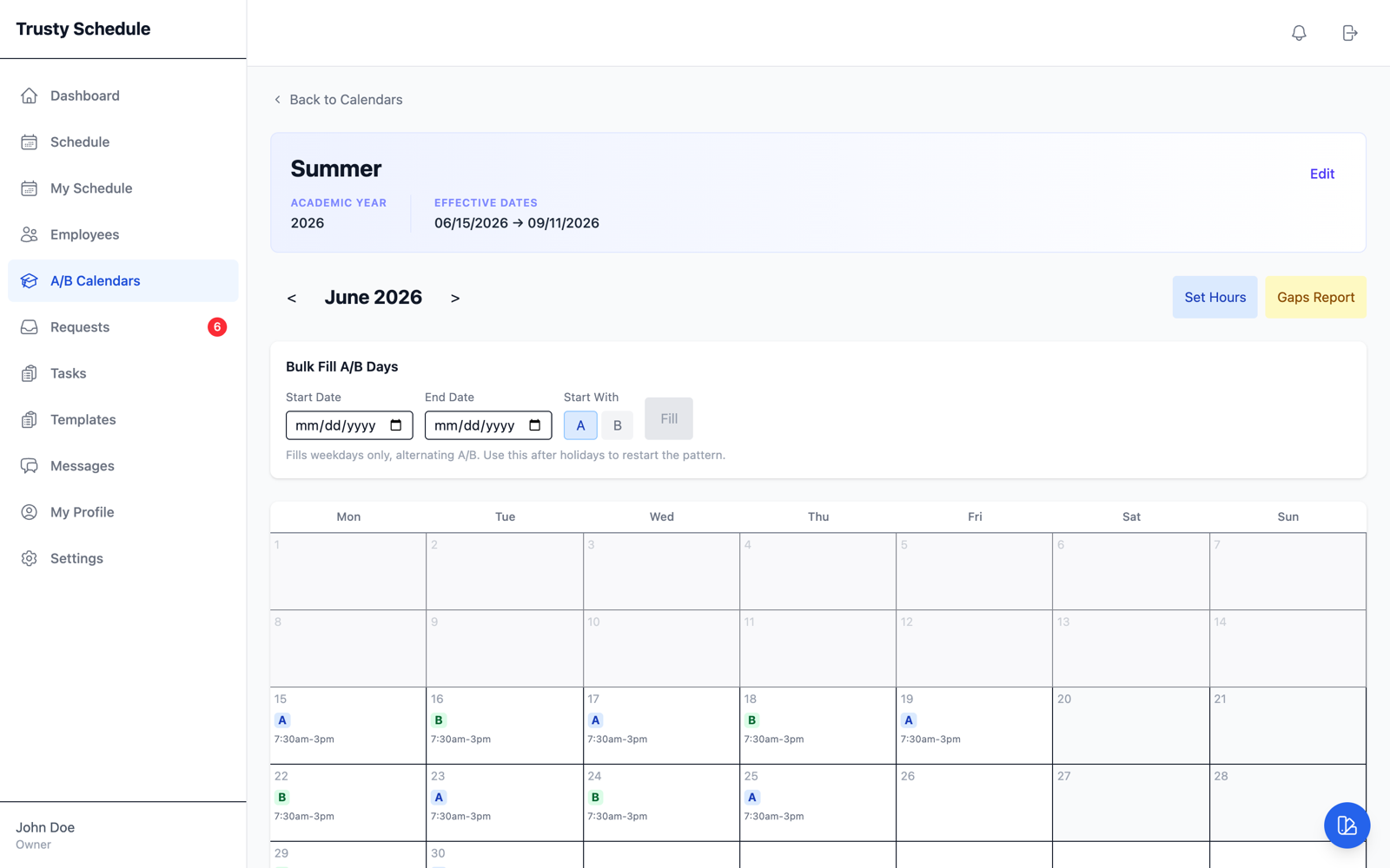A/B school calendar